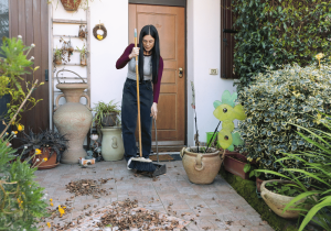 concrete patio maintenance raking and sweeping debris on concrete patio concrete care